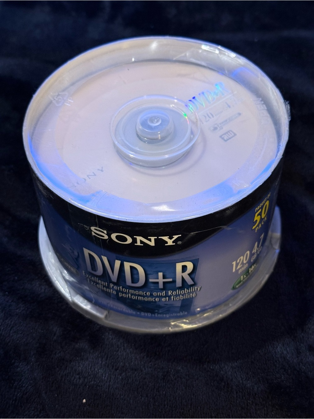 Sony DVD+R 50-Pack Spindle - White Discs with Blue Label Sleeve